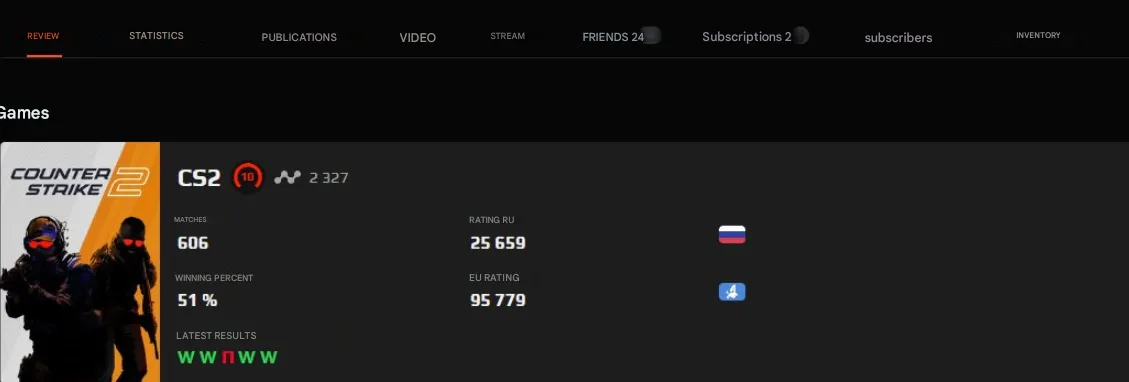 CS228 FACEIT 10 LVL | PRIME | 2327 ELO | 606 Matches | Verified + Native Mail + 1000 FACEIT Points 